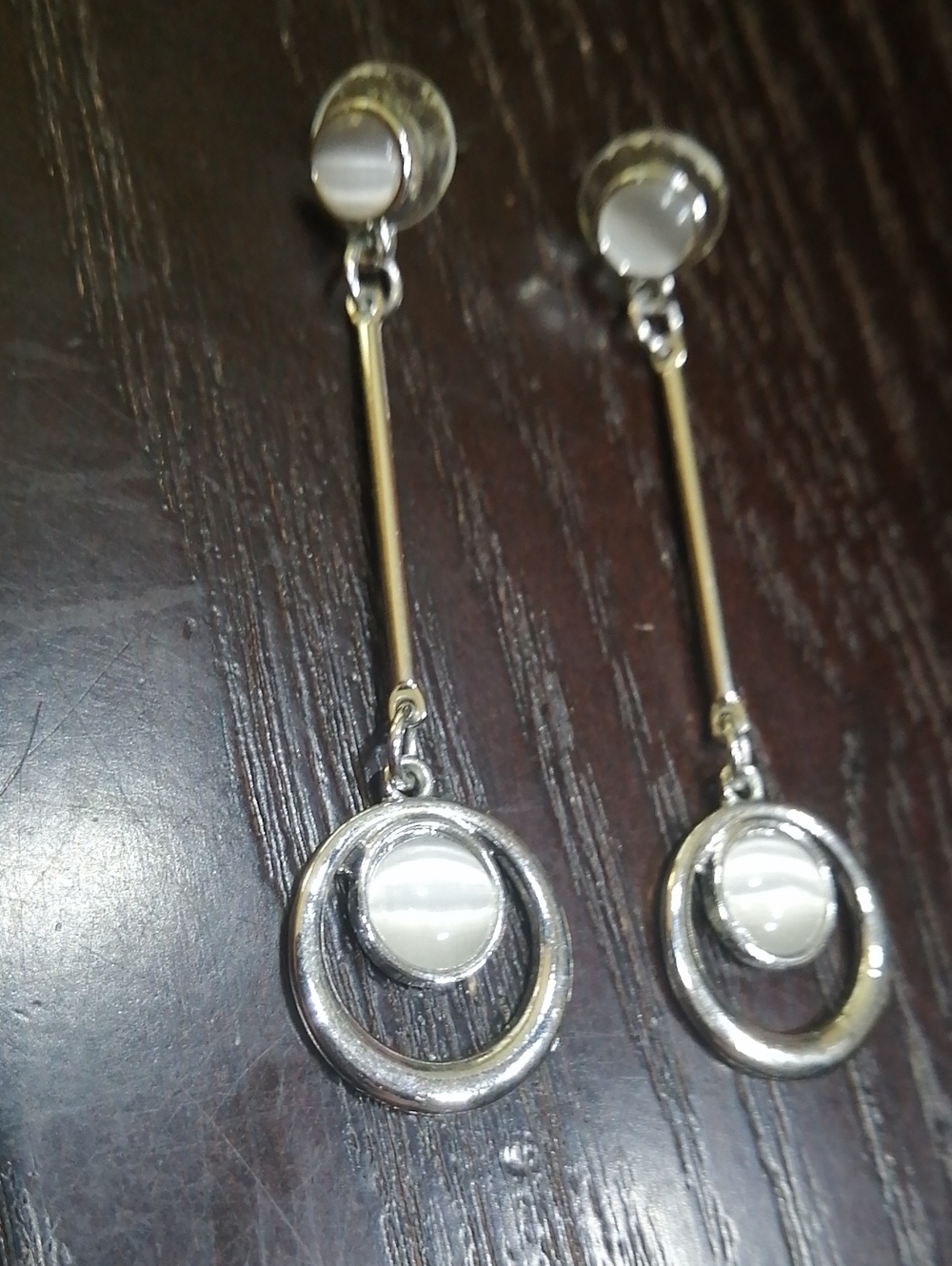 Moon Glow Drop Earrings Silver Tone Earrings Post Backs
